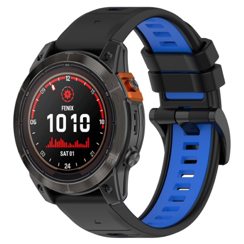 Bracelet de montre sport Colorblock de StrapsCo pour Fenix 7X et 7X Pro de Garmin - Noir et bleu