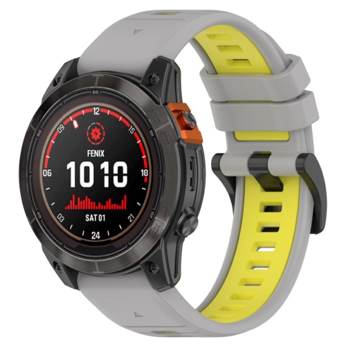 Bracelet de montre sport Colorblock de StrapsCo pour Fenix 7 et 7 Pro de Garmin - Gris et jaune