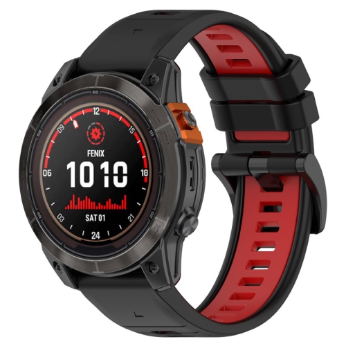 Bracelet de montre sport Colorblock de StrapsCo pour Fenix 7 et 7 Pro de Garmin - Noir et rouge