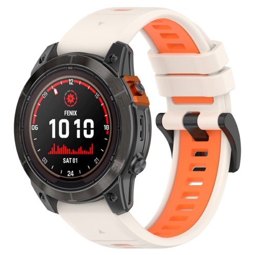 STRAPSCO  Colorblock Active Watch Band Strap for Garmin Fenix 7 & 7 Pro - White & In Orange
