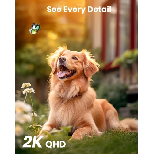 AOSU Solar Security Camera Wireless Outdoor with Panoramic PTZ, Human Auto Tracking, 2K Night Vision, Light and Sound Alarm, 2-Way Talk, Compatible