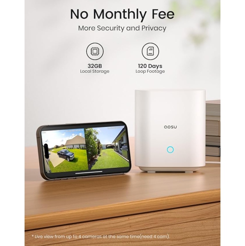 Aosu C7P-2H 3MP 2pcs Solar-Powered Dual Band Wi-Fi Cameras with Spotlight,166° Wide-angle Lens AI, 2-Way Audio Function and 32GB Local Storage Box