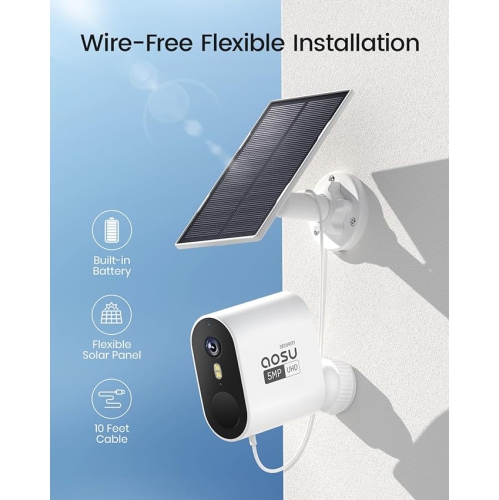 Aosu C7P-2H 3MP 2pcs Solar-Powered Dual Band Wi-Fi Cameras with Spotlight,166° Wide-angle Lens AI, 2-Way Audio Function and 32GB Local Storage Box