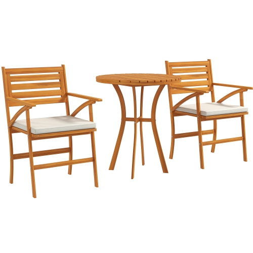 OUTSUNNY  3 Piece Patio Bistro Set, Outdoor Wooden Bistro Set \w Removable Cushions And Round Coffee Table, Patio Furniture Set for Garden, Porch