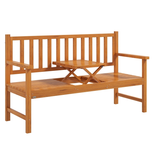 OUTSUNNY  " 60"" Patio Wood Bench \w Liftable Middle Table, Wooden Garden Bench, Patio Loveseat for Porch, Backyard, 616Lb Weight Capacity, Seats 2-3