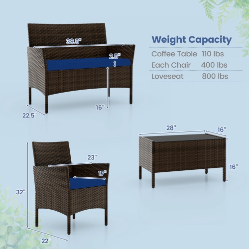 Costway 8 PCS Patio Furniture Set with Washable Cushions and Tempered Glass Coffee Table