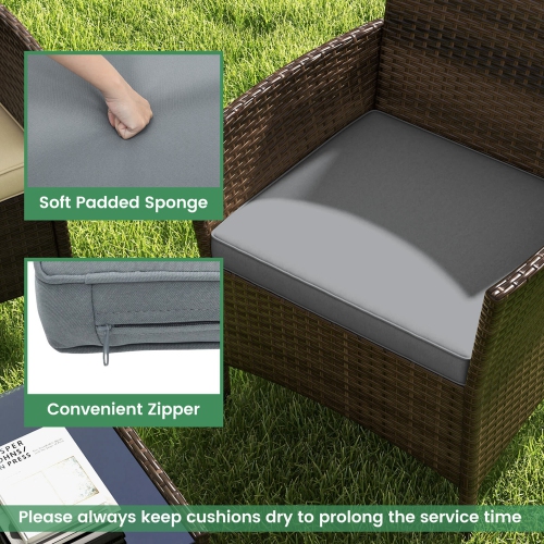 Costway 4 PCS Patio Furniture Set with Washable Cushions and Tempered Glass Coffee Table