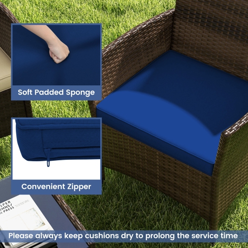 Costway 4 PCS Patio Furniture Set with Washable Cushions and Tempered Glass Coffee Table