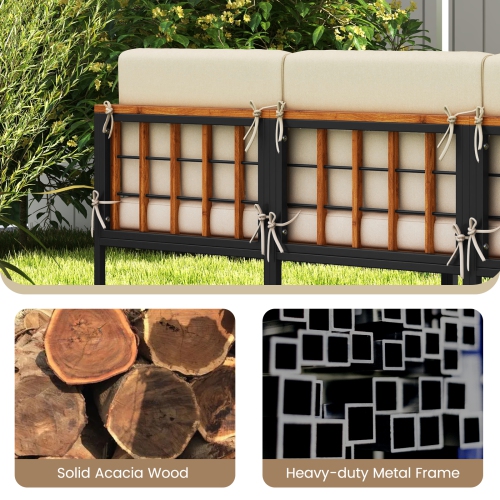 Costway 6 PCS Acacia Wood Patio Furniture Set Outdoor Sectional Conversation Sofa Set Beige