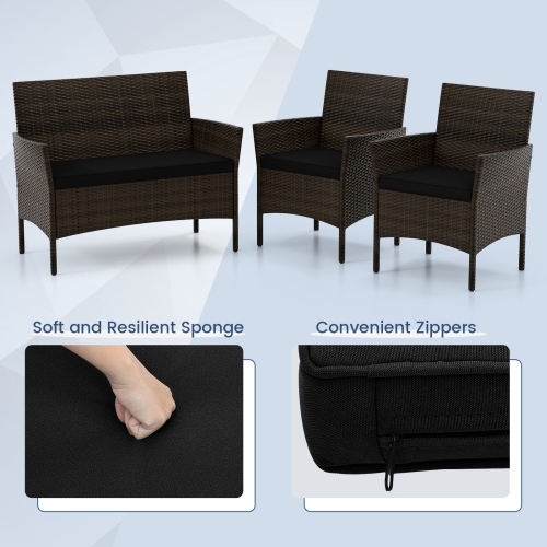 Ensemble de meubles de patio 8 pièces de Costway avec coussins lavables et table basse en verre trempé