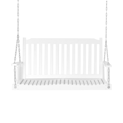 Outsunny 2-People Porch Swing, Patio Swing Bench, Outdoor Swing Chair with 2 Adjustable Hanging Chains for Deck, Garden, Backyard, White