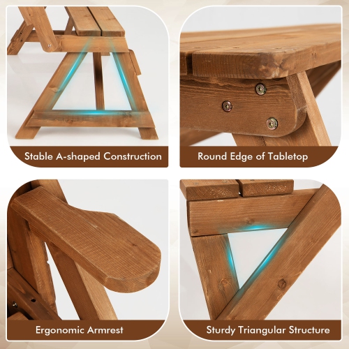 Costway 2-in-1 Transforming Interchangeable Wooden Picnic Table Bench w/Umbrella Hole