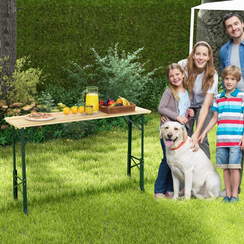 Costway 5.5 Ft Outdoor Folding Wood Picnic Table Height Adjustable Metal Frame