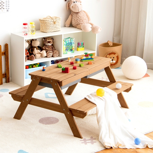 Table de pique-nique d'extérieur 3-en-1 pour enfants de Babyjoy avec boîtes de jeu de parasol