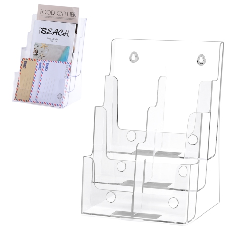 Acrylic Brochure Holder 8.5 x 11 inches 3-tier Clear Literature Holder, Brochure Display Stand for office paper filing and magazines