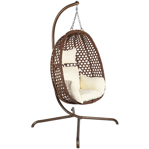 YARDLAB  Patio Egg Chairs With Stand, Hanging Swing Hammock Lounge Wicker Rattan Chair With Cushion And Pillow