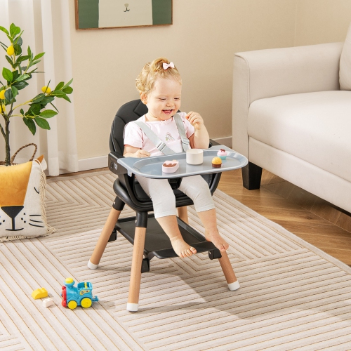 Costway 6-in-1 Convertible Wooden Baby Highchair Infant Feeding Chair with Removable Tray