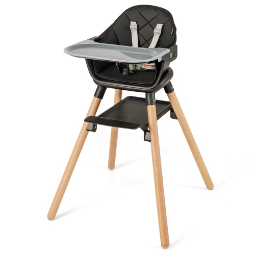 Costway 6-in-1 Convertible Wooden Baby Highchair Infant Feeding Chair with Removable Tray