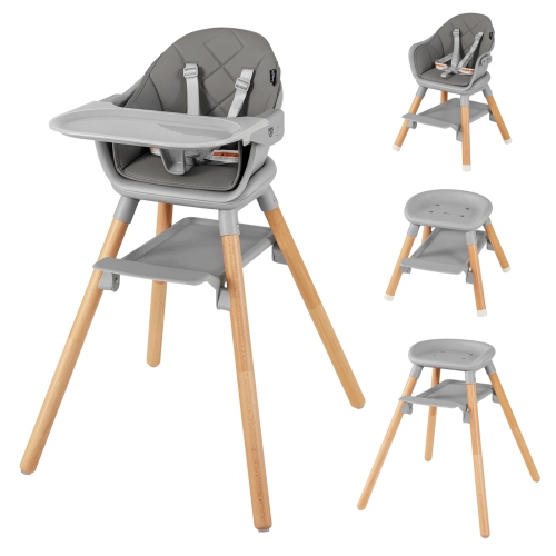 Costway 6-in-1 Convertible Wooden Baby Highchair Infant Feeding Chair with Removable Tray