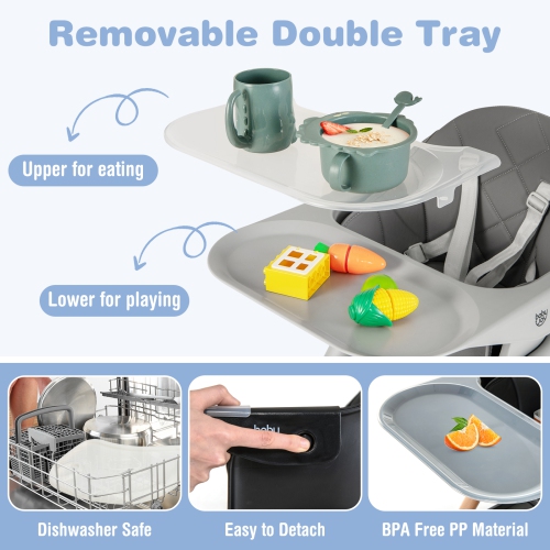 Costway 6-in-1 Convertible Wooden Baby Highchair Infant Feeding Chair with Removable Tray