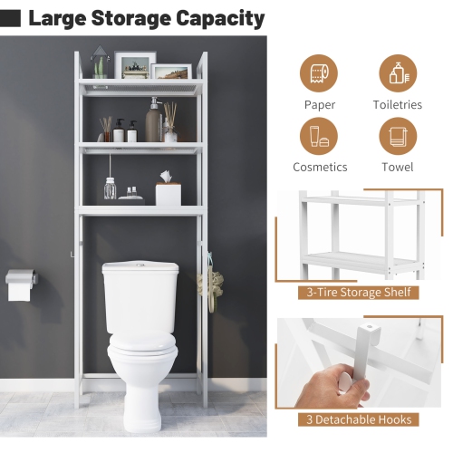 Costway Over-The-Toilet Storage Shelf Space Saving Metal Bathroom Organizer Hooks