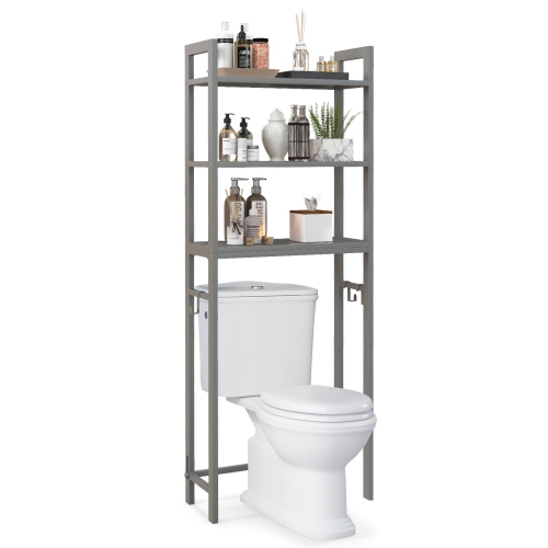 Costway Over-The-Toilet Storage Shelf Space Saving Metal Bathroom Organizer Hooks
