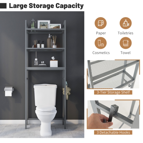 Costway Over-The-Toilet Storage Shelf Space Saving Metal Bathroom Organizer Hooks