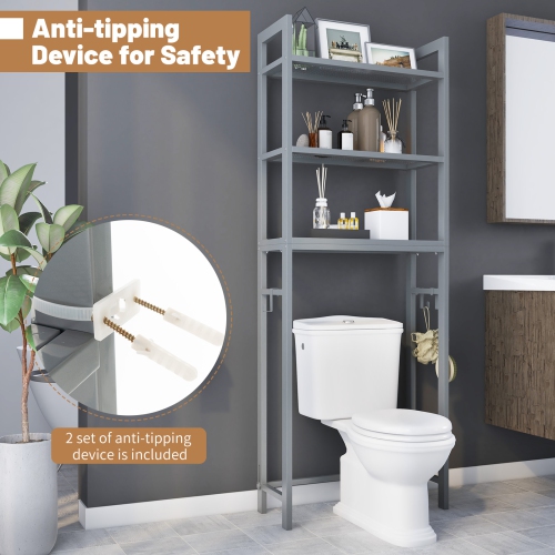 Costway Over-The-Toilet Storage Shelf Space Saving Metal Bathroom Organizer Hooks