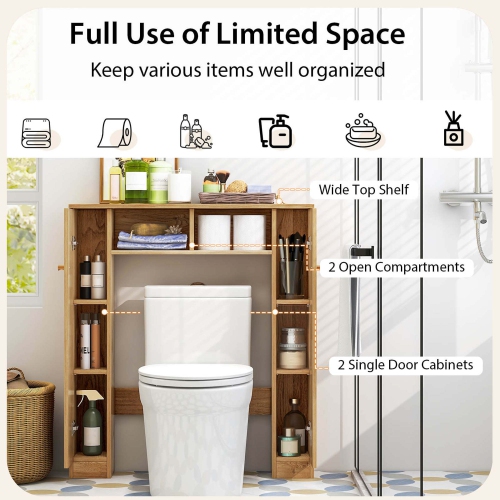 Costway Over The Toilet Storage Cabinet Double Door Bathroom Toilet Storage Organizer