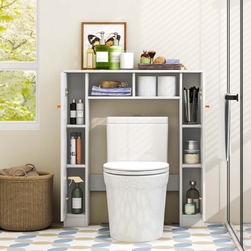 Costway Over The Toilet Storage Cabinet Double Door Bathroom Toilet Storage Organizer