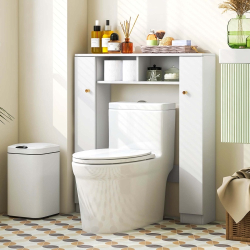 Costway Over The Toilet Storage Cabinet Double Door Bathroom Toilet Storage Organizer