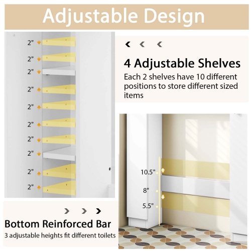 Costway Over The Toilet Storage Cabinet Double Door Bathroom Toilet Storage Organizer