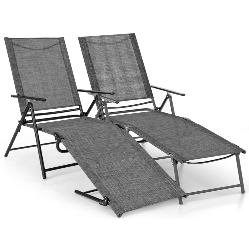 Costway 2 Piece Patio Folding Chaise Lounge Chairs with 6-Level Backrest Reclining Chairs