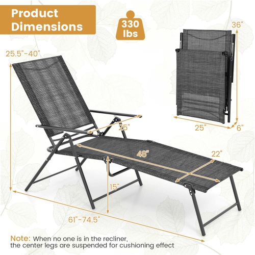 Costway 2 Piece Patio Folding Chaise Lounge Chairs with 6-Level Backrest Reclining Chairs
