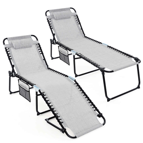 Costway 2 PCS Folding Chaise Lounge Chair Portable Sun Lounger with Adjustable Backrest