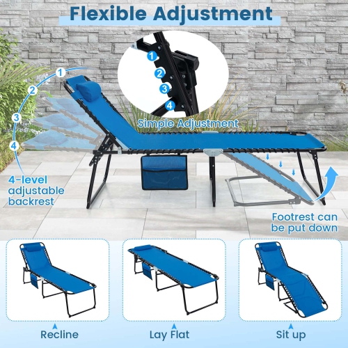 Costway Patio Folding Chaise Lounge Chair Portable Sun Lounger with Adjustable Backrest