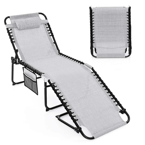 Costway Patio Folding Chaise Lounge Chair Portable Sun Lounger with Adjustable Backrest