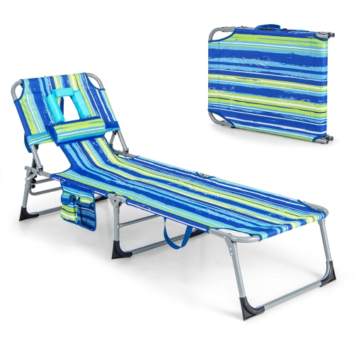 COSTWAY  Outdoor Beach Lounge Chair Folding Chaise Lounge With Pillow