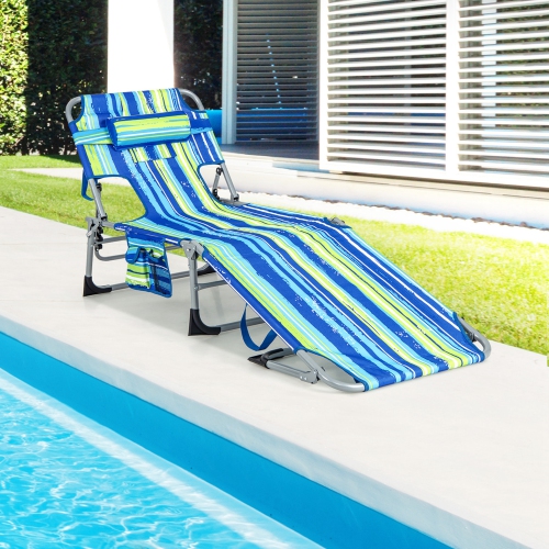 Costway Outdoor Beach Lounge Chair Folding Chaise Lounge with Pillow