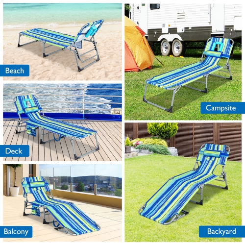 Costway Outdoor Beach Lounge Chair Folding Chaise Lounge with Pillow