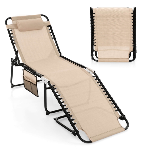 Costway Patio Folding Chaise Lounge Chair Portable Sun Lounger with Adjustable Backrest