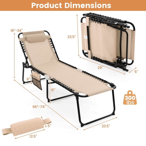 Costway Patio Folding Chaise Lounge Chair Portable Sun Lounger with Adjustable Backrest