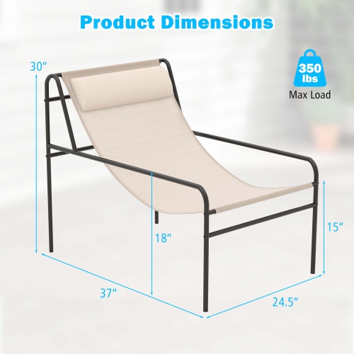 Costway Patio Sling Lounge Chair with Removable Headrest Pillow Breathable Seat Balcony