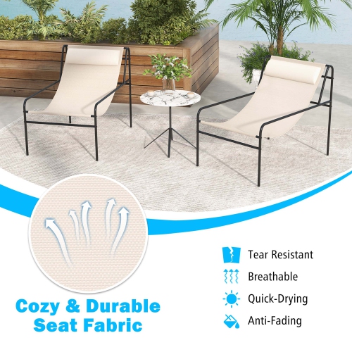 Costway Patio Sling Lounge Chair with Removable Headrest Pillow Breathable Seat Balcony
