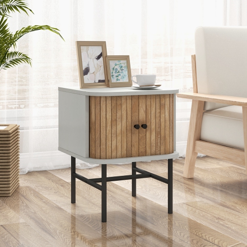 Costway Sliding Door Nightstand Mid-century Modern Storage End Table with Cabinet