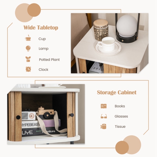 Costway Sliding Door Nightstand Mid-century Modern Storage End Table with Cabinet