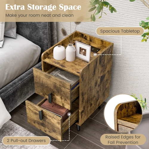 Table de chevet de Costway avec station de recharge pour la maison tables d'appoint de canapé avec 2 tiroirs café/blanc