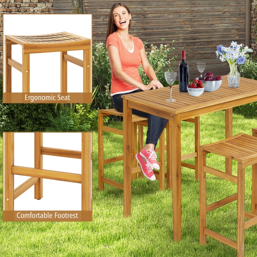 Gymax 7PCS Acacia Wood Bar Table Set 45'' Rectangular Dining Table & 6 Stools