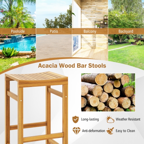 Gymax 7PCS Acacia Wood Bar Table Set 45'' Rectangular Dining Table & 6 Stools