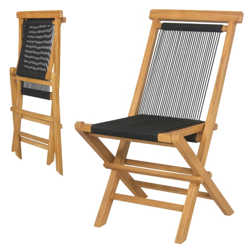 GYMAX  2PCs Folding Chairs W/ Quick-Folding Portable Design Woven Rope Seat Porch Patio